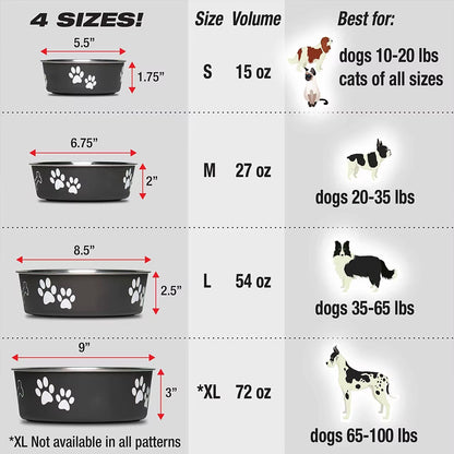 Qbellpet Stainless Steel Dog Bowls Insulated Dog Food Water Bowl No Tip Pet Feeder Bowl No Skid Spill Proof for Medium Large Dog