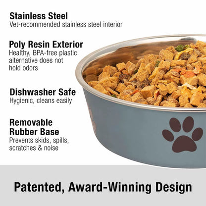 Qbellpet Stainless Steel Dog Bowls Insulated Dog Food Water Bowl No Tip Pet Feeder Bowl No Skid Spill Proof for Medium Large Dog